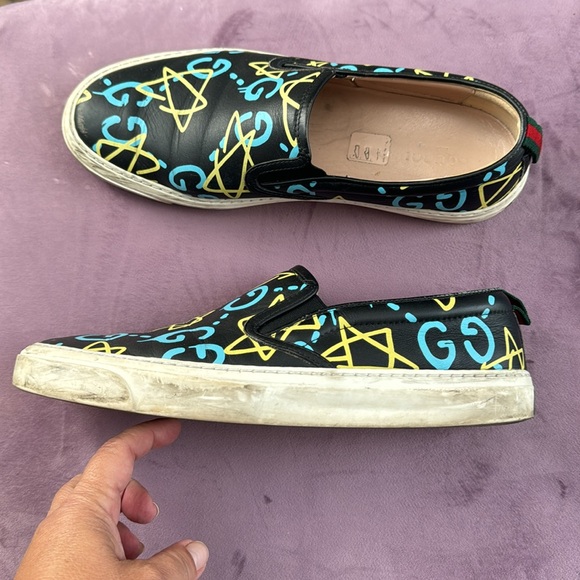 AUTHENTIC GUCCI GHOST GG GRAFFITI LEATHER SLIP ON SNEAKER SZ40 - Picture 6 of 9
